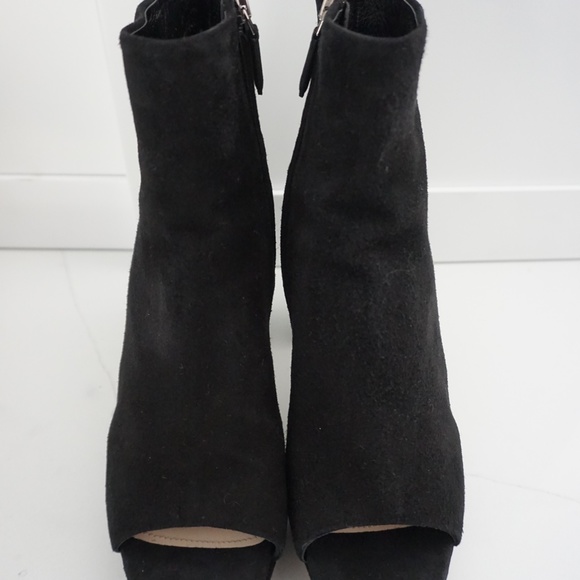 Miu Miu Open Toe Black Suede Block Heel Ankle Booties Boots - Picture 4 of 13